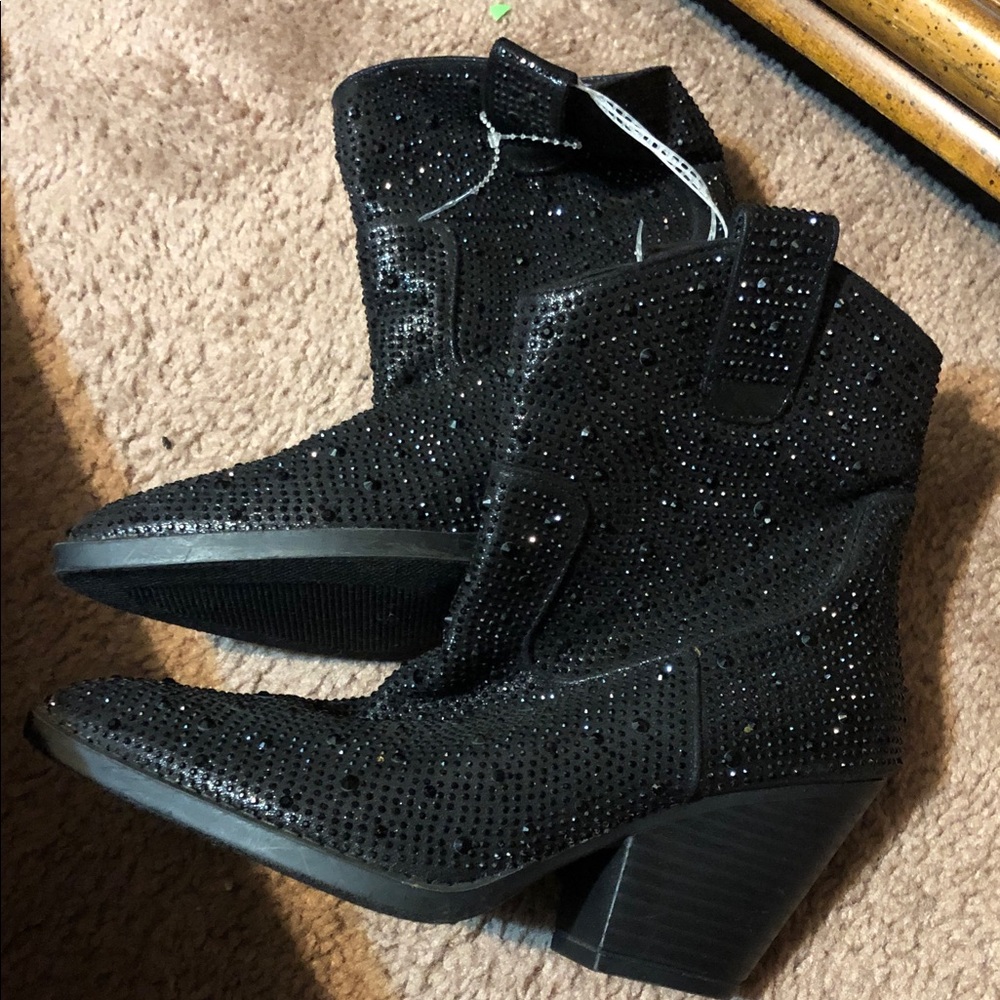 Black Rhinestone Ankle Boots